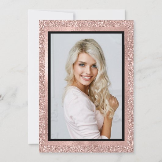 のどのばら色の金ゴールドのグリッター|の卒業パーティーの写真 招待状 (裏面)