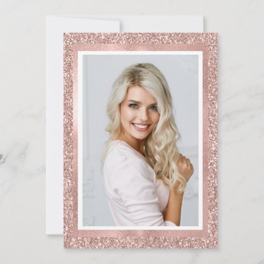 のどのばら色の金ゴールドのグリッター|の卒業パーティーの写真 招待状 (裏面)