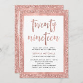 のどのばら色の金ゴールドのグリッター|の卒業パーティーの写真 招待状 (正面/裏面)