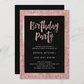 のどのばら色の金ゴールドのグリッター|の誕生会 招待状 (正面/裏面)