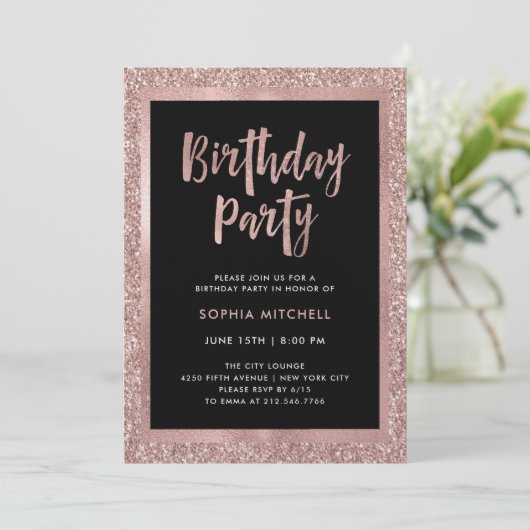 のどのばら色の金ゴールドのグリッター|の誕生会 招待状 (スタンド正面)
