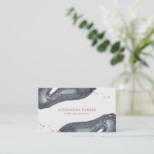 のどのばら色の金ゴールドの一見および灰色の水彩画Geode 名刺 (スタンド正面)