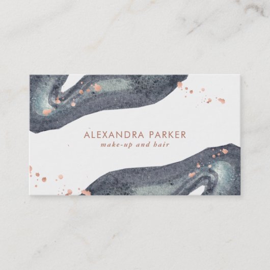 のどのばら色の金ゴールドの一見および灰色の水彩画Geode 名刺 (正面)