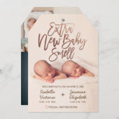 のどのばら色の金ゴールドの余分新生児の臭い 案内状 (正面/裏面)