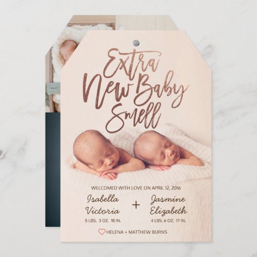 のどのばら色の金ゴールドの余分新生児の臭い 案内状 (正面/裏面)