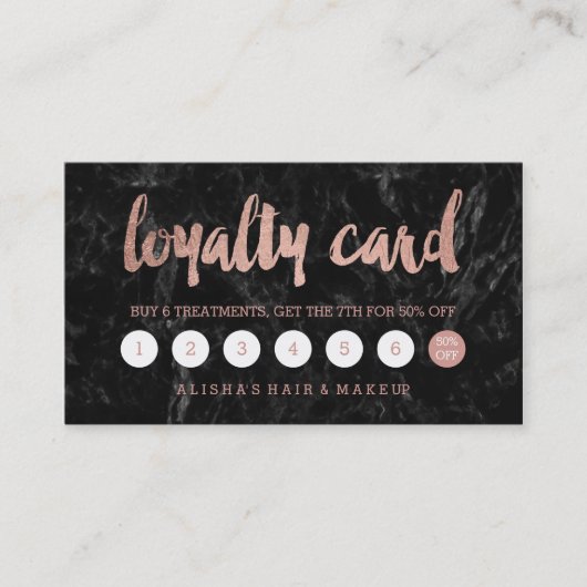 のどのばら色の金ゴールドの原稿の黒の大理石のロイヤリティカード ロイヤリティカード (正面)