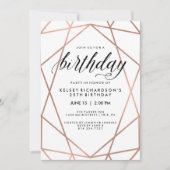 のどのばら色の金ゴールドの幾何学的な行|の誕生会 招待状 (正面)