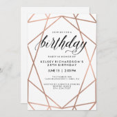 のどのばら色の金ゴールドの幾何学的な行|の誕生会 招待状 (正面/裏面)