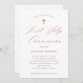 のどのばら色の金ゴールドの書道|の最初に聖餐式 招待状 (正面/裏面)