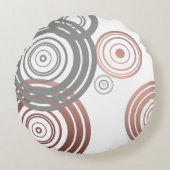 のどのばら色の金ゴールドの灰色の幾何学的な円パターン ラウンドクッション (正面)