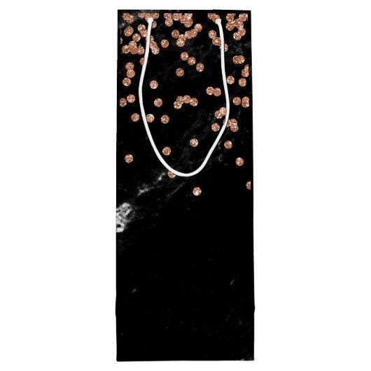 のどのばら色の金ゴールドの紙吹雪が付いているフェイクで黒い大理石 ワインギフトバッグ (裏面)