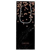 のどのばら色の金ゴールドの紙吹雪が付いているフェイクで黒い大理石 ワインギフトバッグ (正面)