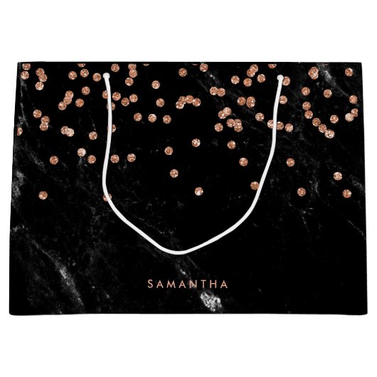 のどのばら色の金ゴールドの紙吹雪が付いているフェイクな大理石 ラージペーパーバッグ (正面)