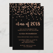 のどのばら色の金ゴールドの紙吹雪の卒業パーティー|の黒 招待状 (正面/裏面)
