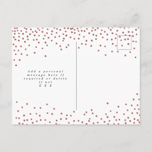 のどのばら色の金ゴールドの紙吹雪の結婚式の保存日付カード 案内ポストカード (裏面)