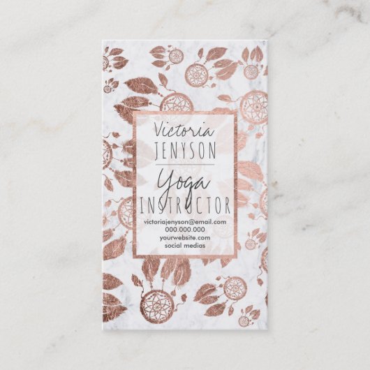 のどのばら色の金ゴールドのdreamcatcherは大理石のヨガに羽をつけます 名刺 (正面)