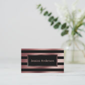 のどのばら色の金ゴールドホイルの金属ストライプおよび黒い 名刺 (スタンド正面)