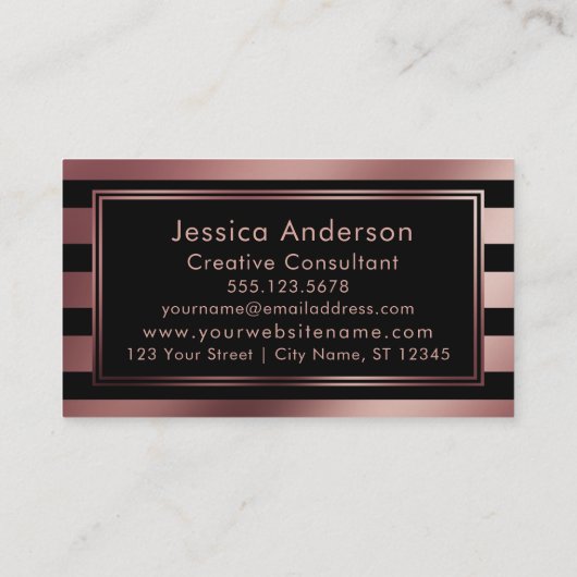 のどのばら色の金ゴールドホイルの金属ストライプおよび黒い 名刺 (裏面)