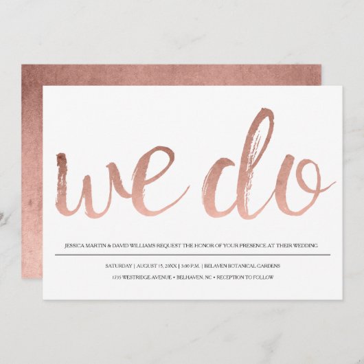 のどのばら色の金ゴールドホイル私達は 招待状 (正面/裏面)