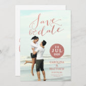 のどのばら色の金ゴールドホイル|の写真の保存日付カード セーブザデート (正面/裏面)