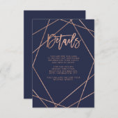 のどのばら色の金ゴールド幾何学的な|の濃紺のゲストの詳細 エンクロージャーカード (正面/裏面)