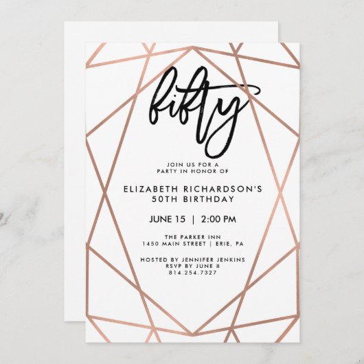 のどのばら色の金ゴールド幾何学的な|の第50誕生会 招待状 (正面/裏面)