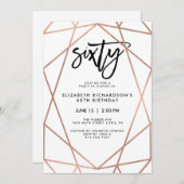 のどのばら色の金ゴールド幾何学的な|の第60誕生会 招待状 (正面/裏面)