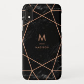 のどのばら色の金ゴールドGeometricsの黒い大理石の一見 Case-Mate iPhoneケース (裏面)