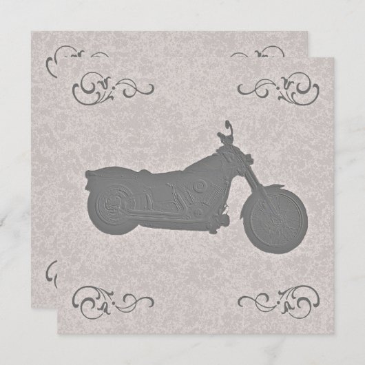 のどのエンボスのオートバイのバイクもしくは自転車に乗る人の結婚式招待状 招待状 (正面/裏面)