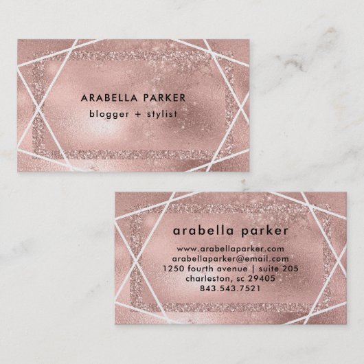 のどの幾何学的なばら色の金ゴールドのグリッターの一見 名刺 (正面/裏面)