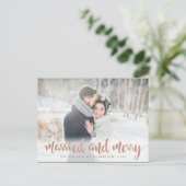 のどの結婚したで、メリーなばら色の金ゴールドのクリスマスの写真| シーズンポストカード (スタンド正面)