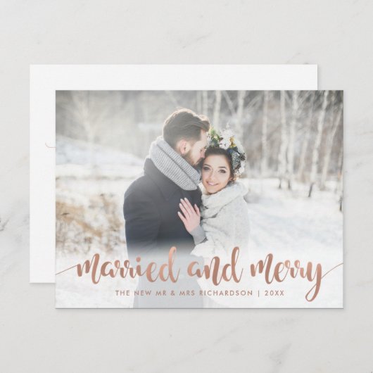 のどの結婚したで、メリーなばら色の金ゴールドのクリスマスの写真| シーズンポストカード (正面/裏面)