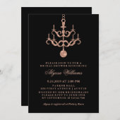 のどの黒いブライダルシャワーのばら色の金ゴールドのシャンデリア 招待状 (正面/裏面)