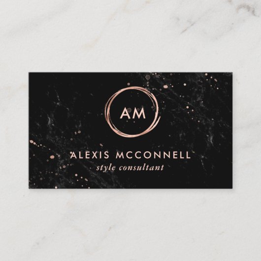 のどの黒い大理石|の円のばら色の金ゴールドの一見 名刺 (正面)