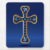 のどの"サファイア"の石が付いているキリスト教の十字 マウスパッド (正面)