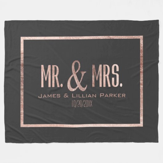のどのMonogram Weddingばら色の金ゴールドの氏および夫人 フリースブランケット (正面(横))