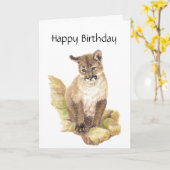 のどを鳴らす音のFectの誕生日、クーガー、ピューマ、オオヤマネコ カード (黄色い花)