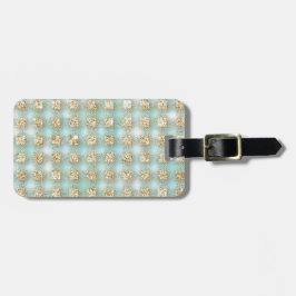 のど、金ゴールドのグリッター、魅力、ミント、タータンチェック、格子縞、パターン、p ラゲッジタグ