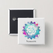 *~*のはすの花OMのオウムの記号の水彩画の曼荼羅 缶バッジ (正面&裏面)