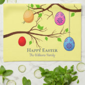 のぶら下がったイースターの卵、春の木の枝 キッチンタオル (折り畳み)