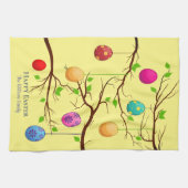 のぶら下がったイースターの卵、春の木の枝 キッチンタオル (横)