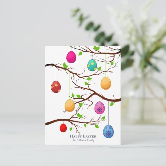 のぶら下がったイースターの卵、春の木の枝 ポストカード (スタンド正面)