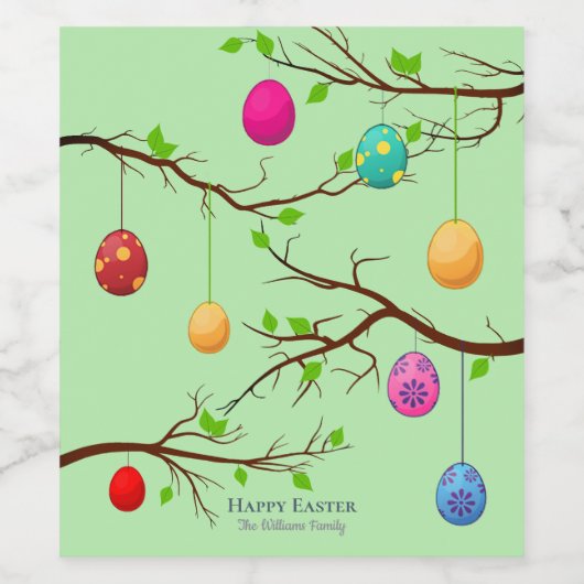 のぶら下がったイースターの卵、春の木の枝 ワインラベル (シングルラベル)