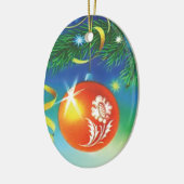 のぶら下がったオレンジ色のクリスマスの飾り セラミックオーナメント (左)