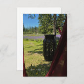 のぶら下がったガーデンランタン&ラベンダーフィールド ノートカード (正面/裏面)