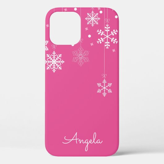 のぶら下がったスノーフレークPink Personal Name iPhone 12 Case-Mate iPhoneケース (裏面)