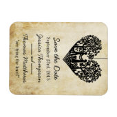 のぶら下がったハートツリーのヴィンテージ結婚式の日付を保存 マグネット (横)