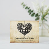 のぶら下がったハートツリーのヴィンテージ結婚式の日付を保存 案内ポストカード (スタンド正面)