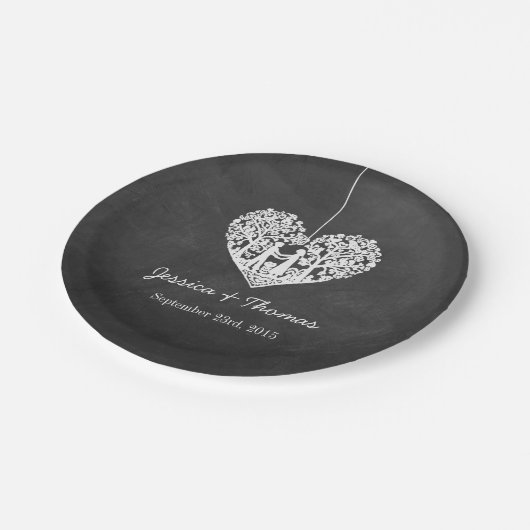 のぶら下がったハートツリーチョーク結婚ボードコレクション ペーパープレート (アングル)