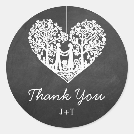 のぶら下がったハートツリーチョーク結婚ボードコレクション ラウンドシール (正面)